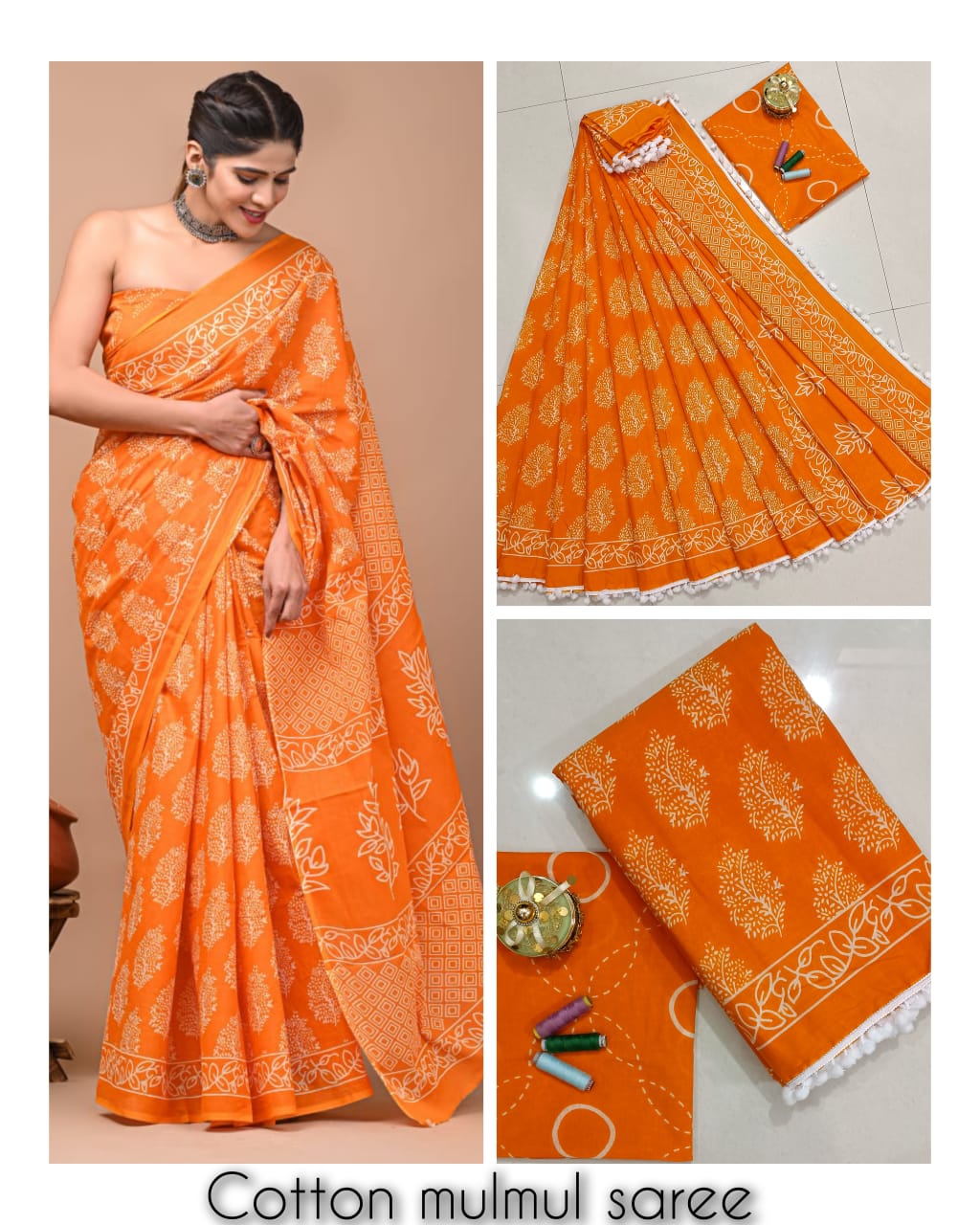 Hand block print Saree with blouse